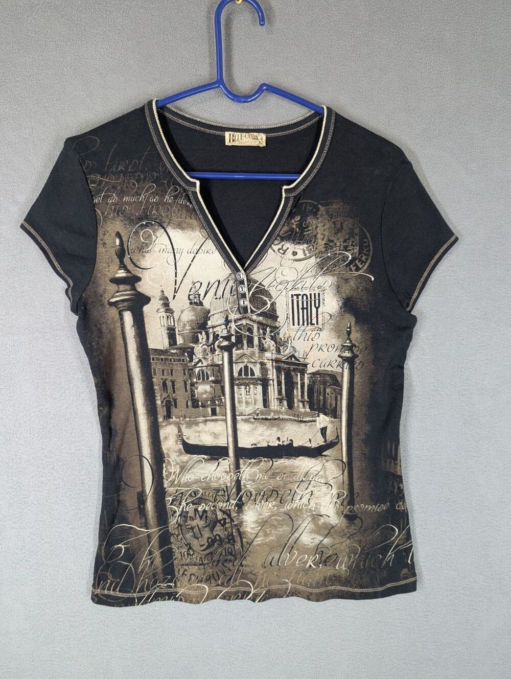 Blue Canyon Italy Venice Graphic Top Womens XL Blouse Vintage